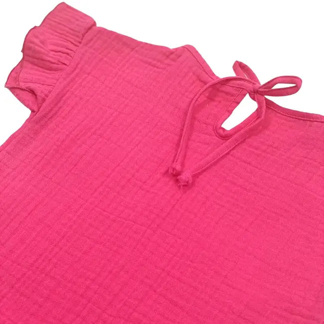 Tricou cu volanase la maneci pentru copii, din muselina, Pink Pop, 3-4 ani KDETMV34BD