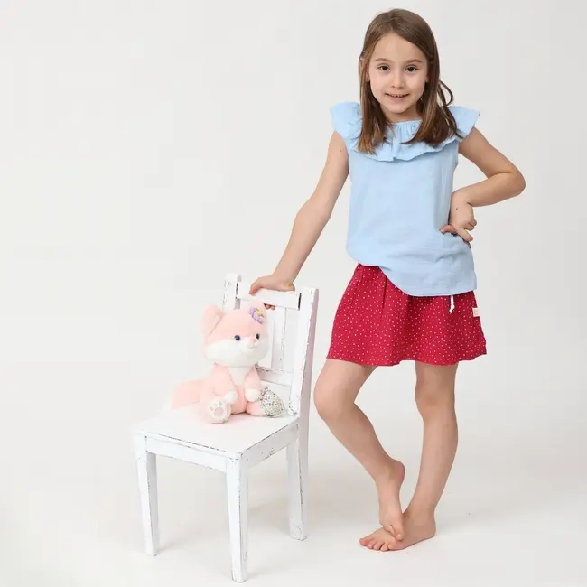 Tricou cu volanase pentru copii, din muselina, Bluebird, 2-3 ani KDETVCM23BLUEBIRD