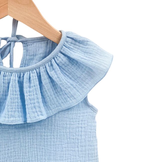 Tricou cu volanase pentru copii, din muselina, Bluebird, 5-6 ani KDETVCM56BLUEBIRD