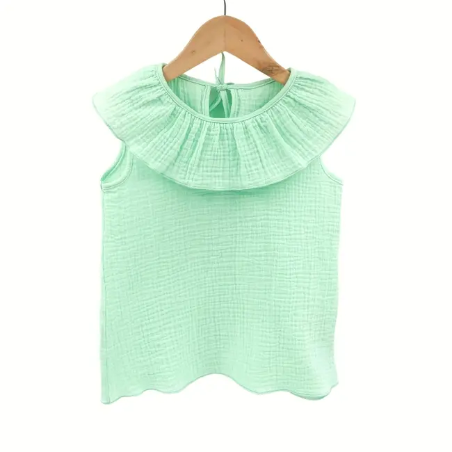 Tricou cu volanase pentru copii, din muselina, Minty, 6-7 ani KDETVCM67MINT