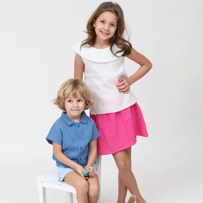 Tricou cu volanase pentru copii, din muselina, Pearl, 6-7 ani KDETVCM67PEARL