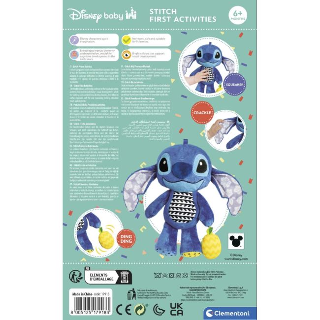Clementoni - Plus Disney Stitch pentru dezvoltarea senzoriala ce se poate agata la carut sau patut ARTCL17918