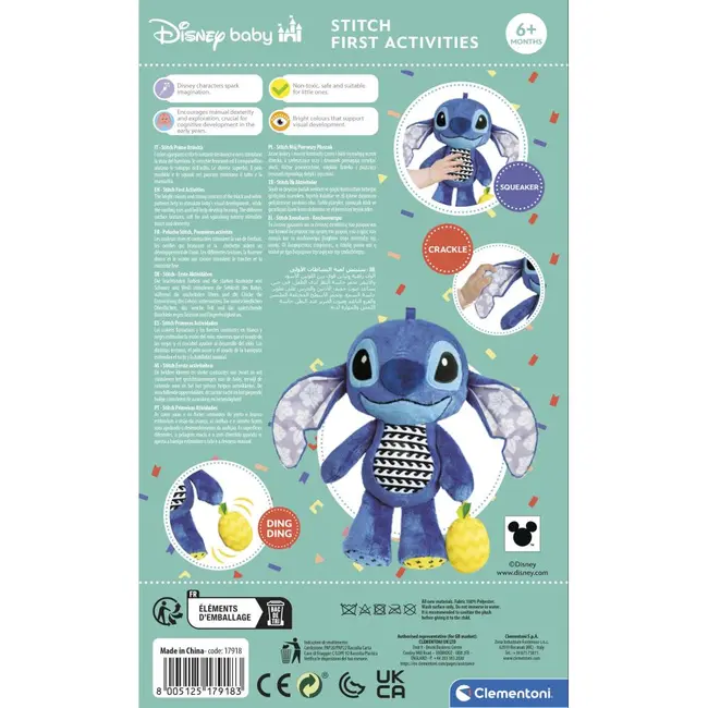 Clementoni - Plus Disney Stitch pentru dezvoltarea senzoriala ce se poate agata la carut sau patut ARTCL17918
