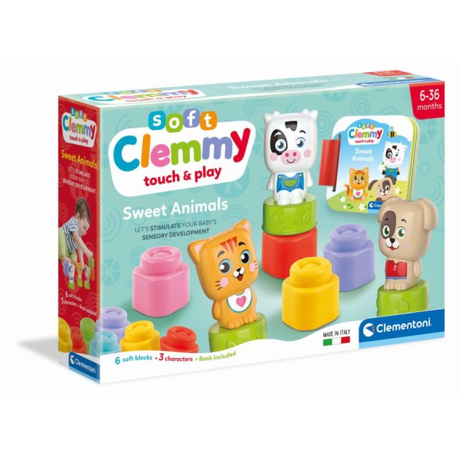 Clementoni - Set de joaca educational Soft Clemmy cu animalute 6 cuburi moi si carticica ARTCL17849