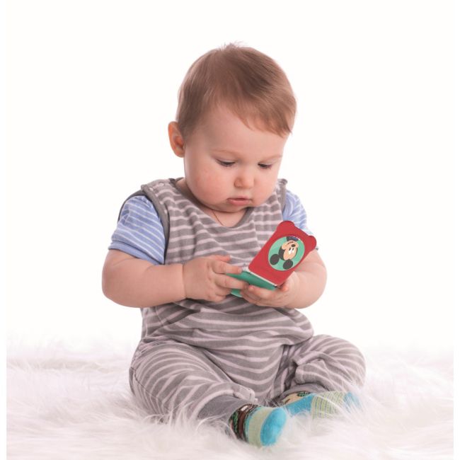 Clementoni - Telefon flip Mickey Mouse care dezvolta abilitatile motorii fine si simtul tactil ARTCL17514