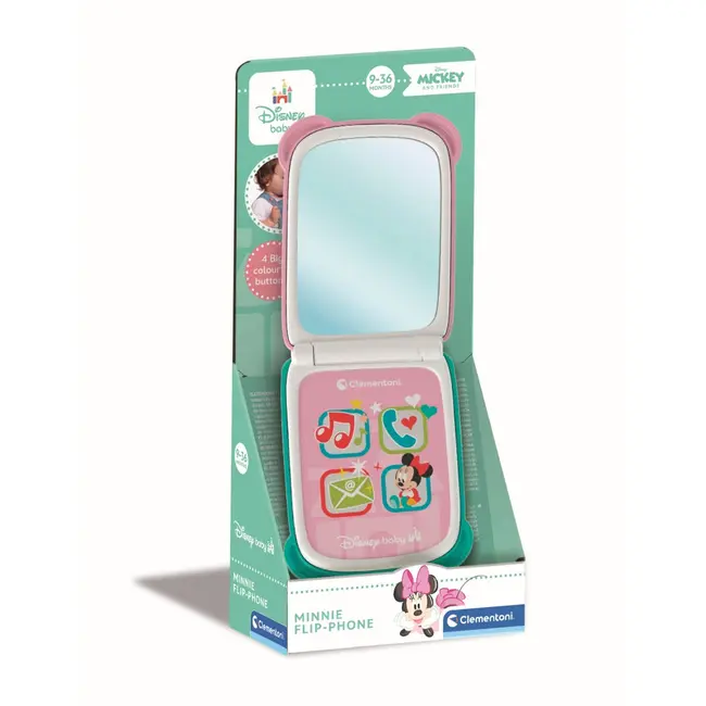 Clementoni - Telefon flip Minnie Mouse care dezvolta abilitatile motorii fine si simtul tactil ARTCL17515