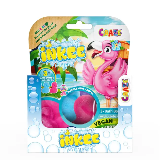 Craze - Bombe de baie Inkee 3 buc asortate in forma de Flamingo ARTCRZ55380
