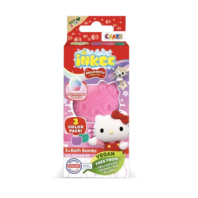 Craze - Bombe de baie Inkee 3 buc asortate in forma de Hello Kitty ARTCRZ50538
