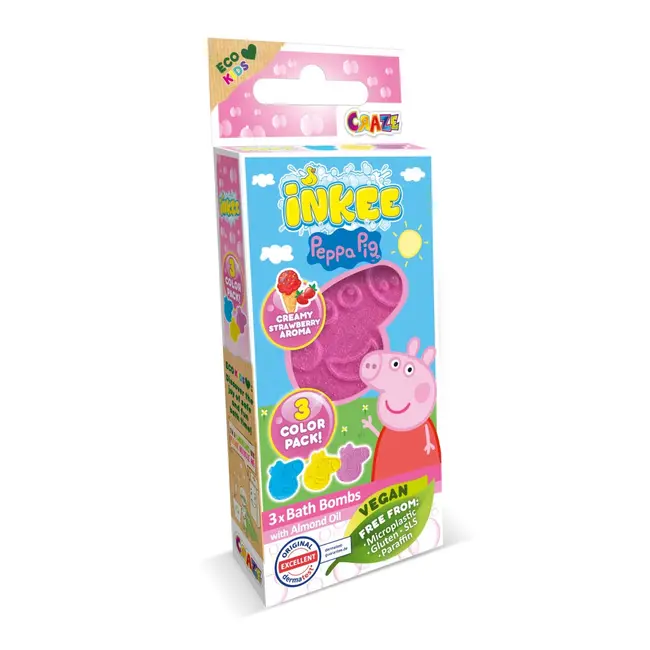 Craze - Bombe de baie Inkee 3 buc asortate in forma de Peppa Pig ARTCRZ44001