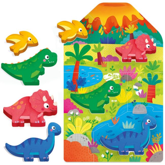 Headu - Montessori primul meu puzzle cu Dinozauri ce include 4 forme din lemn ARTHE59025