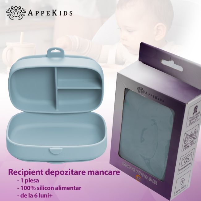 Caserola compartimentata din silicon cu ventuza, AppeKids Magic Box - Aqua Blue KRTAK276005