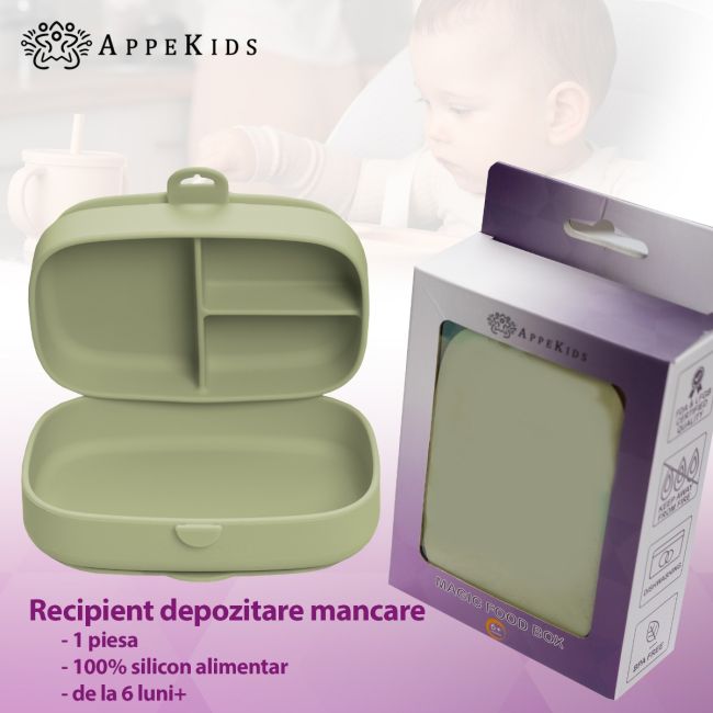 Caserola compartimentata din silicon cu ventuza, AppeKids Magic Box - Bubble Beige KRTAK275992