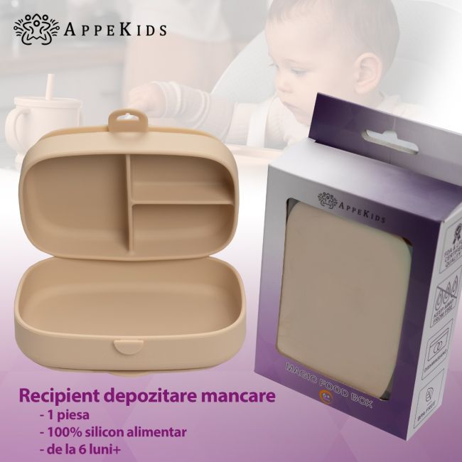 Caserola compartimentata din silicon cu ventuza, AppeKids Magic Box - Bubble Beige KRTAK275992
