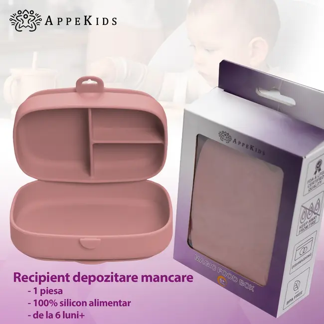 Caserola compartimentata din silicon cu ventuza, AppeKids Magic Box - Old Rose KRTAK275985