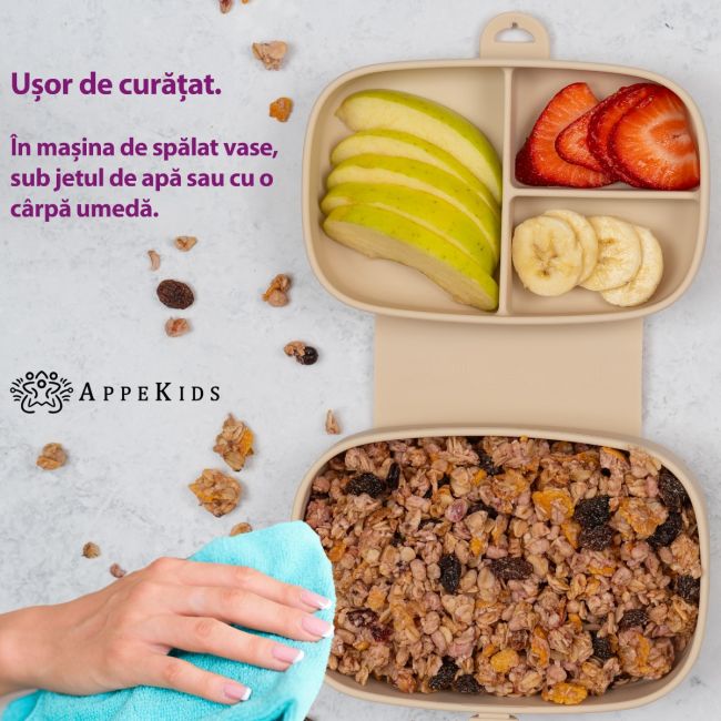 Caserola compartimentata din silicon cu ventuza, AppeKids Magic Box - Raw Green KRTAK276012