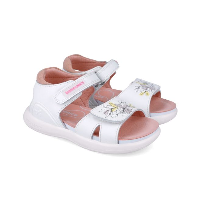 Sandale din piele pentru copii Floricele, Biomecanics, 252233, alb (Marime: 25(15,5-16,1 cm)) JEM252233-B-25