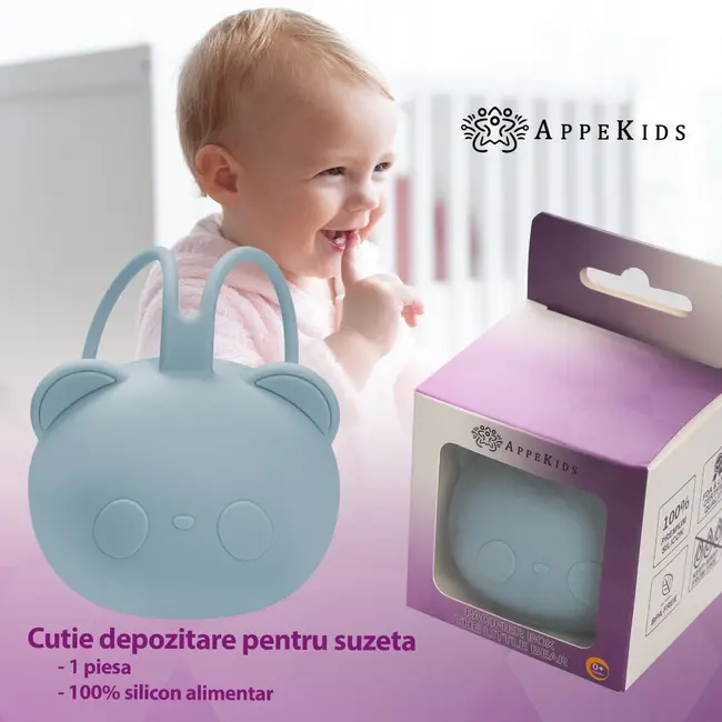 Suport pentru suzeta din silicon, AppeKids, The Little Bear - Aqua Blue KRTAK276081