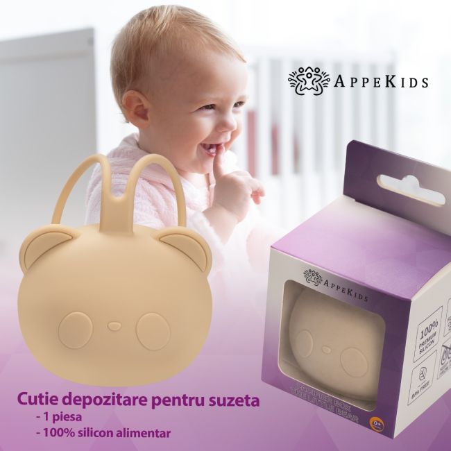 Suport pentru suzeta din silicon, AppeKids, The Little Bear - Bubble Beige KRTAK276074