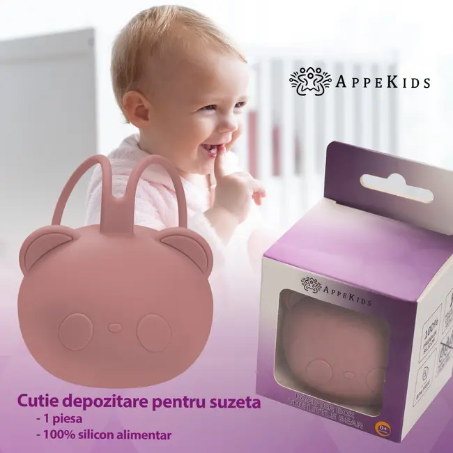 Suport pentru suzeta din silicon, AppeKids, The Little Bear - Old Rose KRTAK276067