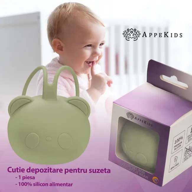 Suport pentru suzeta din silicon, AppeKids, The Little Bear - Raw Green KRTAK276098