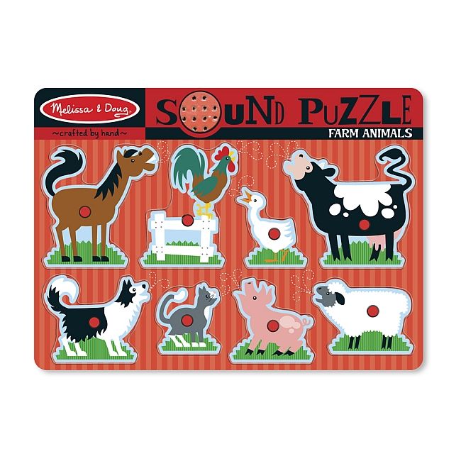 Puzzle de lemn cu sunete animale de la ferma melissa and doug - okemd0726