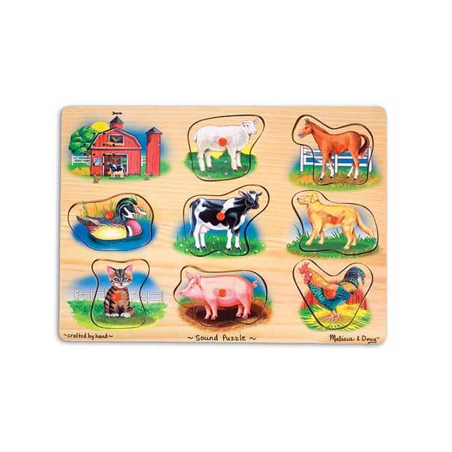 Puzzle lemn cu sunete animale de la ferma melissa and doug - okemd0268