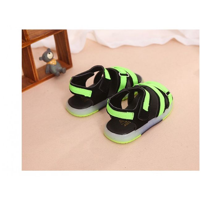 Sandale negre cu insertii verde neon li938-2-fl