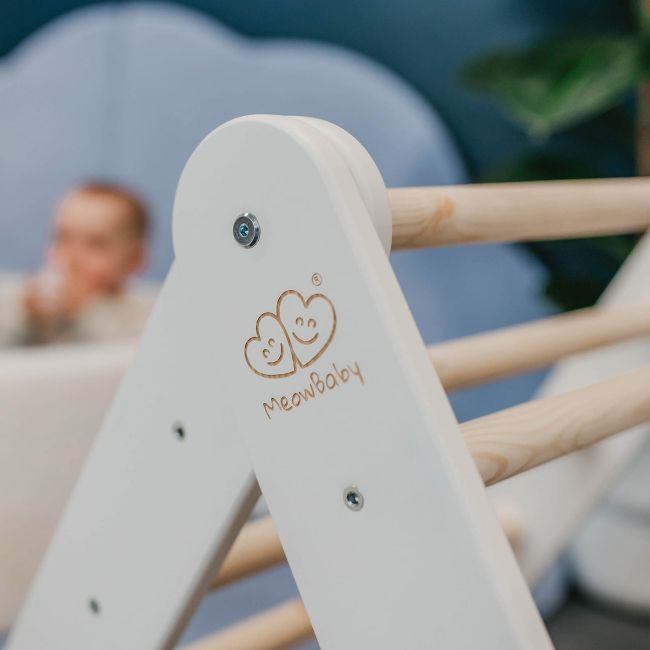 Scara Din Lemn Pentru Copii - Triunghi De Catarare Tip Pikler Montessori, Alb, Meowbaby Pjbwtd001
