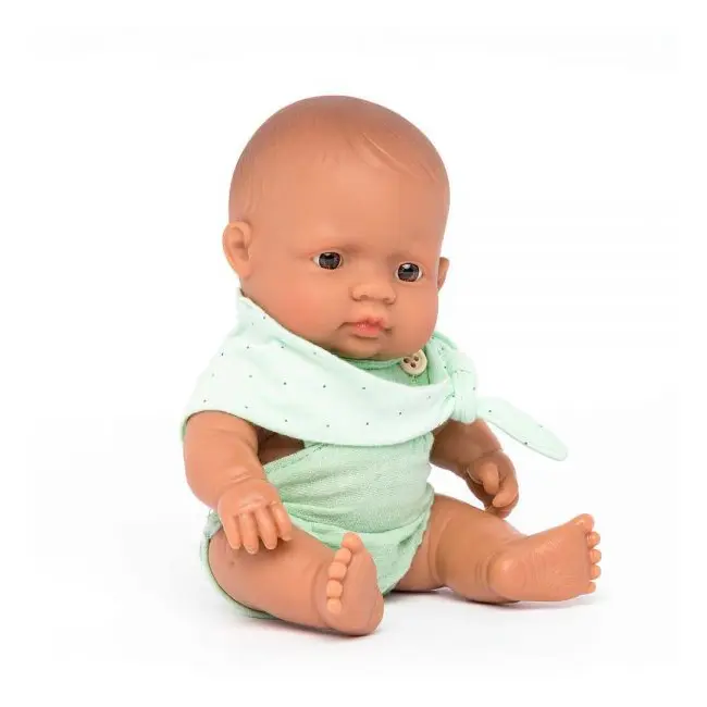 Papusa bebelus educativa 21 cm, baiat hispanic in compleu verde, corp parfumat - okeml31346
