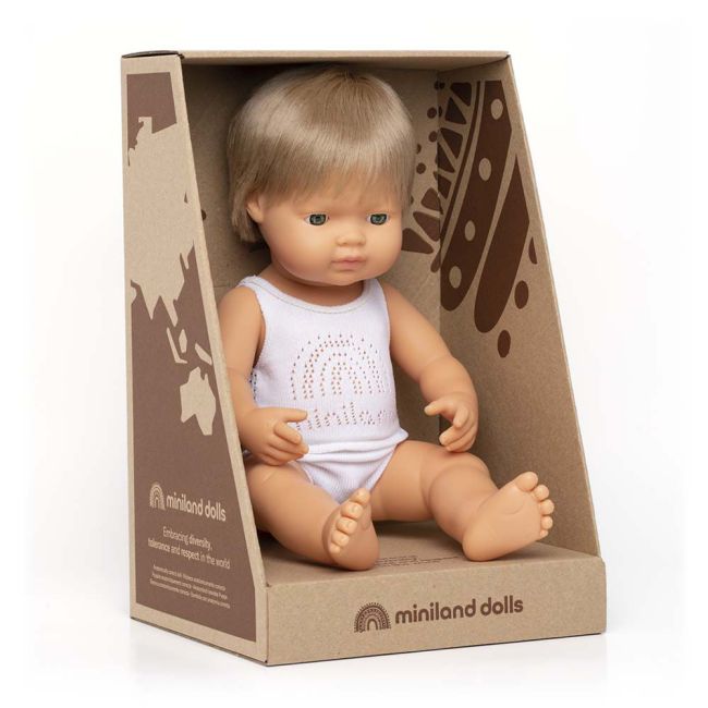 Papusa educativa 38 cm baiat caucazian blond inchis - okeml31259