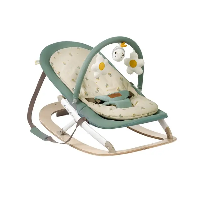 Balansoar, Jane, Kalm, Pliabil, Cu bara de jucarii si spatar reglabil, Cu baza din lemn, Conform cu standardul european de siguranta EN 12790:2023, Botanic BYN8420421090909