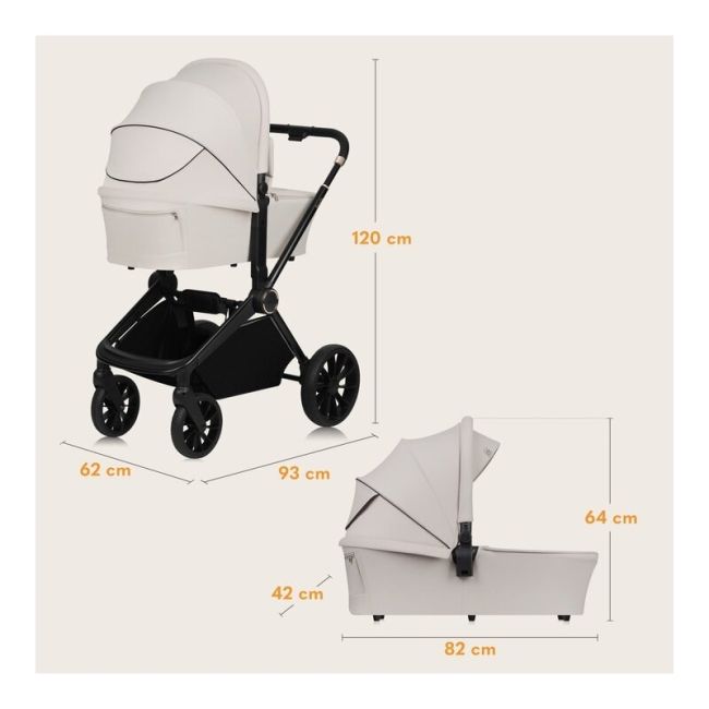 Carucior 2 in 1, Lionelo, Mika Plus, Cadru din aluminiu, Cu landou intarit si salteluta moale, Reversibil, Cu sistem de ventilatie 3D, Cu accesorii, Pana la 22 kg, Conform cu EN1888-1 EN1888-2, EN1466, Bej BYNLO-MIKA_PLUS_2IN1_BEIGE_SAND