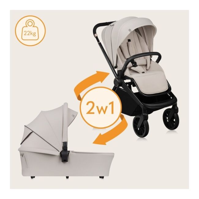 Carucior 2 in 1, Lionelo, Mika Plus, Cadru din aluminiu, Cu landou intarit si salteluta moale, Reversibil, Cu sistem de ventilatie 3D, Cu accesorii, Pana la 22 kg, Conform cu EN1888-1 EN1888-2, EN1466, Bej BYNLO-MIKA_PLUS_2IN1_BEIGE_SAND