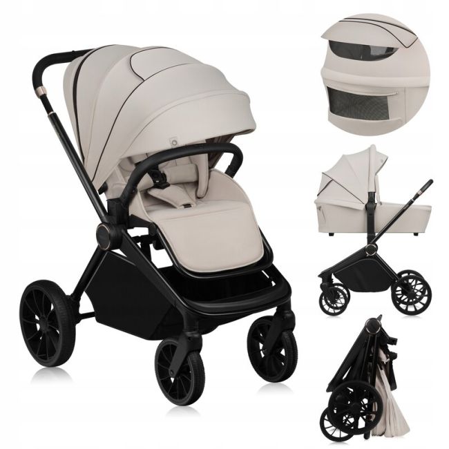 Carucior 2 in 1, Lionelo, Mika Plus, Cadru din aluminiu, Cu landou intarit si salteluta moale, Reversibil, Cu sistem de ventilatie 3D, Cu accesorii, Pana la 22 kg, Conform cu EN1888-1 EN1888-2, EN1466, Bej BYNLO-MIKA_PLUS_2IN1_BEIGE_SAND