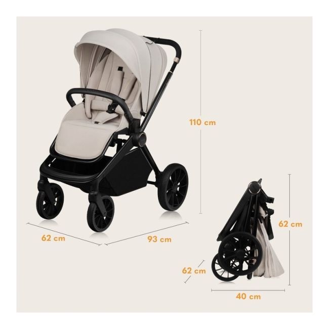 Carucior 2 in 1, Lionelo, Mika Plus, Cadru din aluminiu, Cu landou intarit si salteluta moale, Reversibil, Cu sistem de ventilatie 3D, Cu accesorii, Pana la 22 kg, Conform cu EN1888-1 EN1888-2, EN1466, Bej BYNLO-MIKA_PLUS_2IN1_BEIGE_SAND