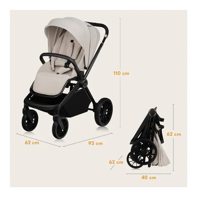 Carucior 2 in 1, Lionelo, Mika Plus, Cadru din aluminiu, Cu landou intarit si salteluta moale, Reversibil, Cu sistem de ventilatie 3D, Cu accesorii, Pana la 22 kg, Conform cu EN1888-1 EN1888-2, EN1466, Bej BYNLO-MIKA_PLUS_2IN1_BEIGE_SAND