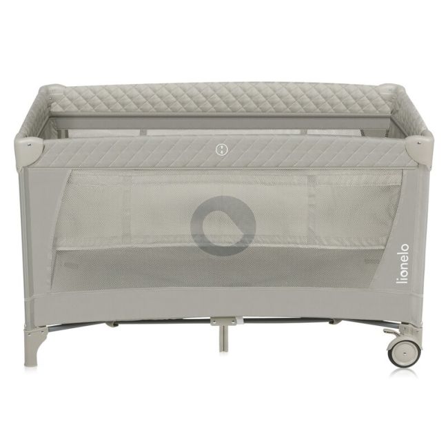 Patut pliant, Lionelo, Flower, Cu doua nivele, Cu arcada, Geanta transport, Masuta de infasat, Bara cu jucarii, Fereastra laterala, 120x60 cm, Conform cu standardele europeane de securitate EN 716 si EN12221, Cappuccino BYNLO-FLOWER_CAPPUCCINO