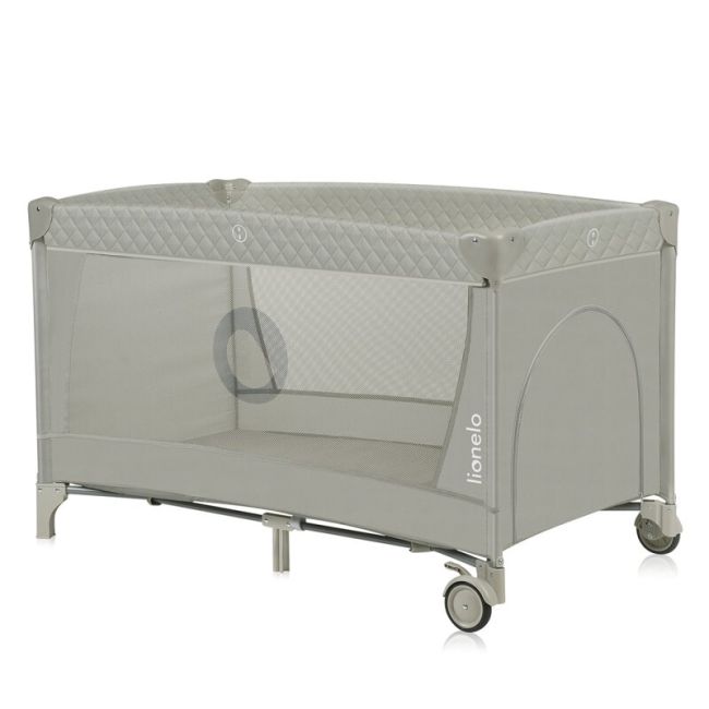 Patut pliant, Lionelo, Flower, Cu doua nivele, Cu arcada, Geanta transport, Masuta de infasat, Bara cu jucarii, Fereastra laterala, 120x60 cm, Conform cu standardele europeane de securitate EN 716 si EN12221, Cappuccino BYNLO-FLOWER_CAPPUCCINO