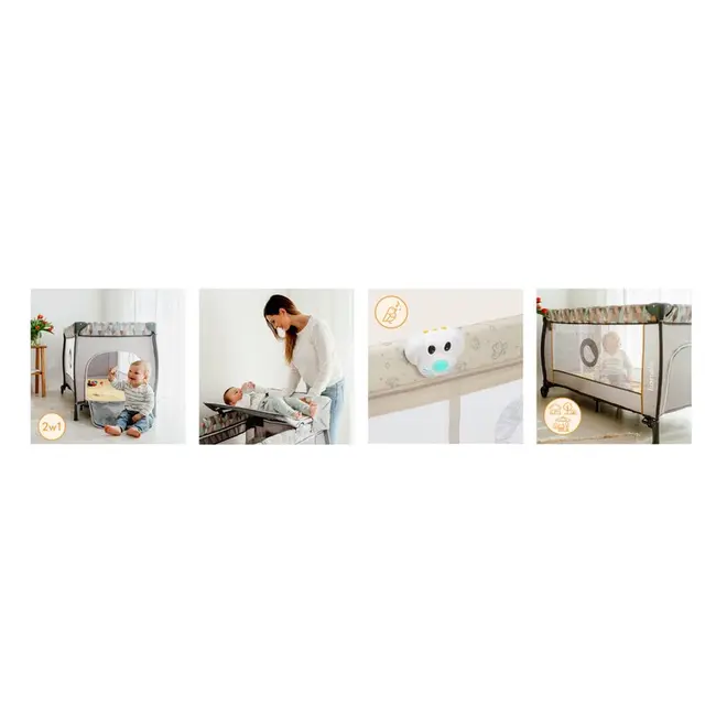 Patut pliant, Lionelo, Sven Plus, 120x60 cm, Cu doua nivele, Cu arcada jucarii, masuta de infasat, vibratii, melodii, conform cu standardele europeane de securitate EN716 si EN12221, Bej Latte BYNLO-SVEN_PLUS_BEIGE_LATTE