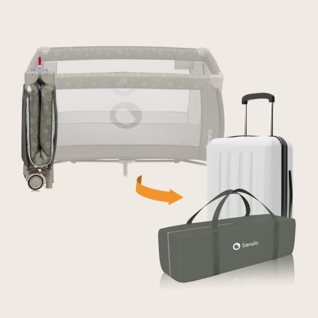 Patut pliant, Lionelo, Sven Plus, 120x60 cm, Cu doua nivele, Cu arcada jucarii, masuta de infasat, vibratii, melodii, conform cu standardele europeane de securitate EN716 si EN12221, Bej Olive BYNLO-SVEN_PLUS_BEIGE_OLIVE