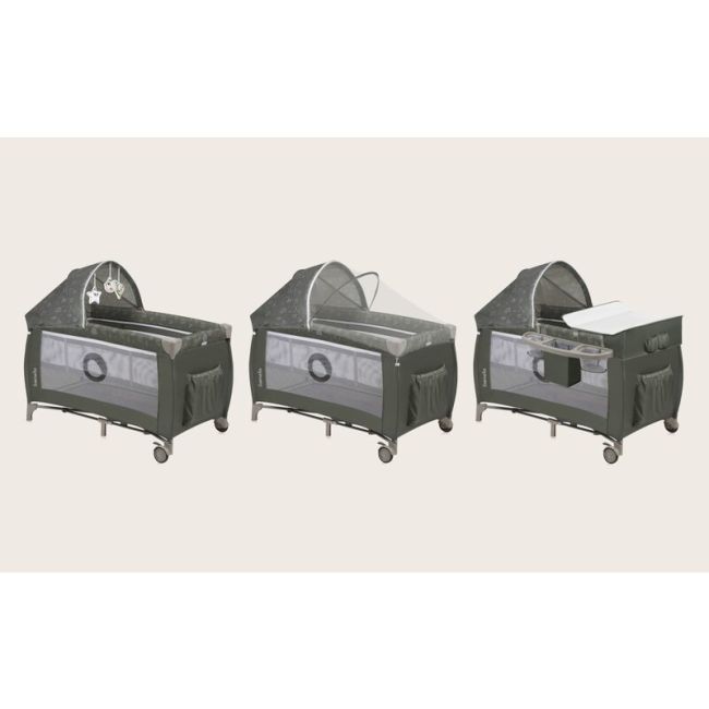 Patut pliant, Lionelo, Sven Plus, 120x60 cm, Cu doua nivele, Cu arcada jucarii, masuta de infasat, vibratii, melodii, conform cu standardele europeane de securitate EN716 si EN12221, Bej Olive BYNLO-SVEN_PLUS_BEIGE_OLIVE