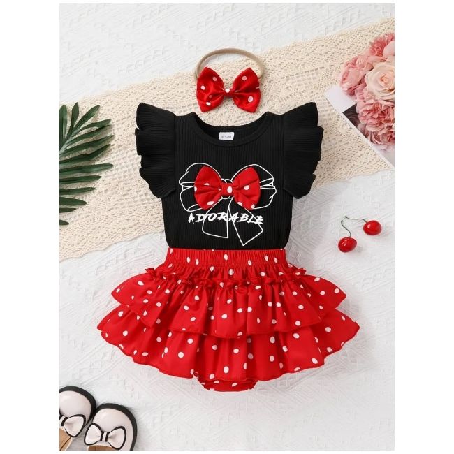 Set pentru fetute cu body si pantaloni cu volane - adorable mbtu120-r2