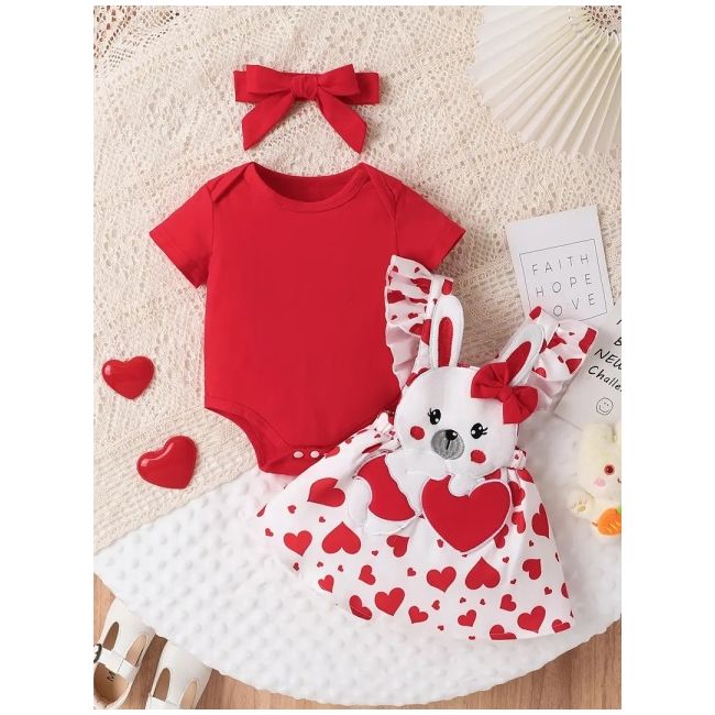 Set sarafan alb cu inimioare si body rosu mdtu126-r2