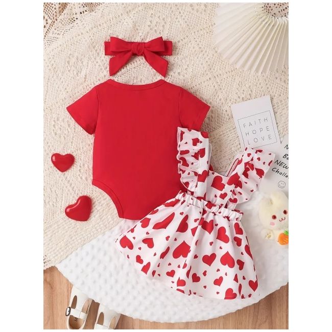 Set sarafan alb cu inimioare si body rosu mdtu126-r2