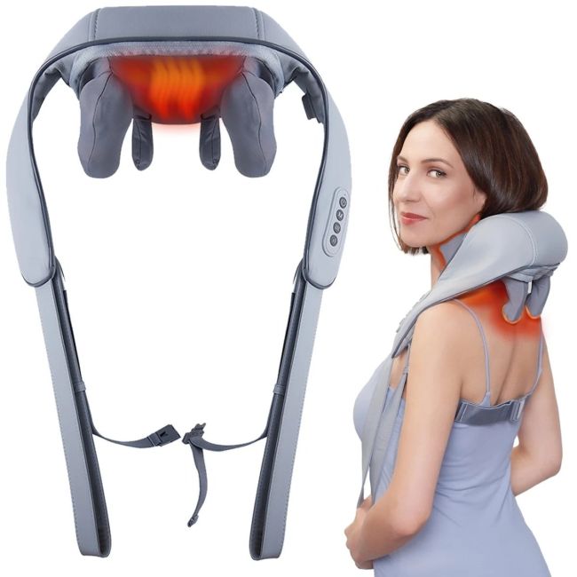 Aparat Masaj Cervical Hands-Free Suporto pentru Relaxare Musculara, Rola de Masat Shiatsu 5D care Imita Masajul Uman, Functie Incalzire, Reduce SPTAMG1G