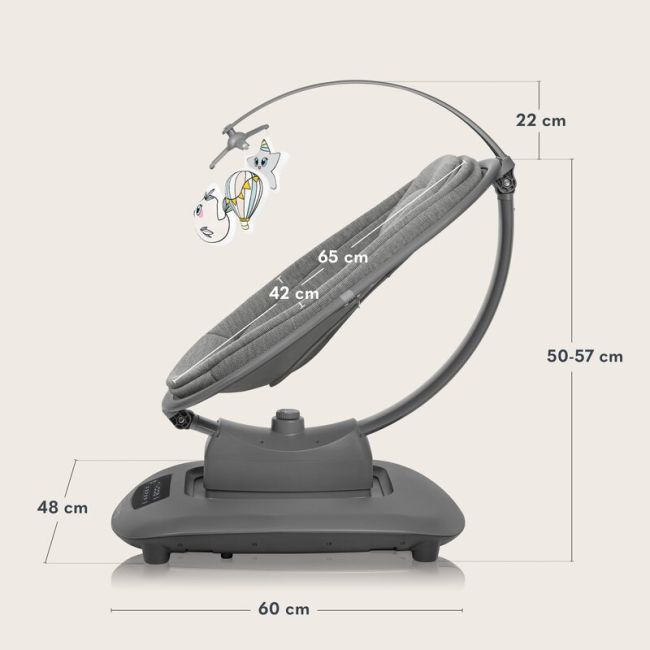 Balansoar si sezlong, Lionelo, Blossom, 5 melodii, 5 moduri de balansare, Cu jucarii, Husa respirabila, 60% bambus, Cu telecomanda, Reglare pozitie scaun pentru somn, Pana la 9 kg, Gri BYNLO-BLOSSOM_GREY_CONCRETE