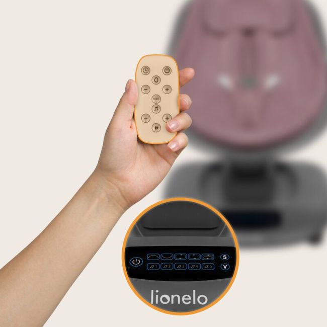 Balansoar si sezlong, Lionelo, Blossom, 5 melodii, 5 moduri de balansare, Cu jucarii, Husa respirabila, 60% bambus, Cu telecomanda, Reglare pozitie scaun pentru somn, Pana la 9 kg, Mov BYNLO-BLOSSOM_PINK_MAUVE