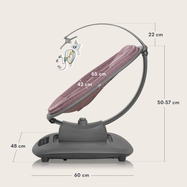 Balansoar si sezlong, Lionelo, Blossom, 5 melodii, 5 moduri de balansare, Cu jucarii, Husa respirabila, 60% bambus, Cu telecomanda, Reglare pozitie scaun pentru somn, Pana la 9 kg, Mov BYNLO-BLOSSOM_PINK_MAUVE