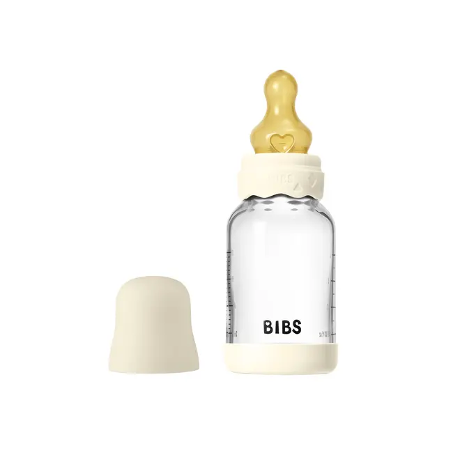 Bibs - set complet biberon boheme din sticla anticolici cu tetina din latex, flux lent, 120 ml, ivory bbb50192216