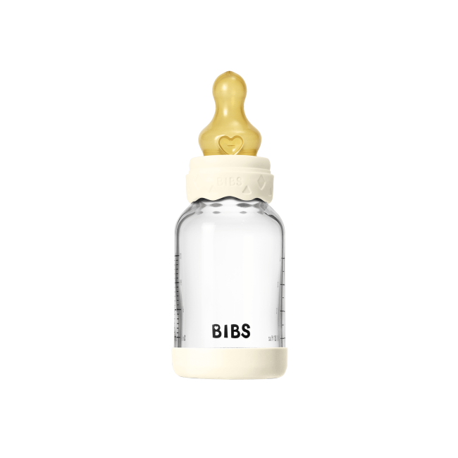 Bibs - set complet biberon boheme din sticla anticolici cu tetina din latex, flux lent, 120 ml, ivory bbb50192216